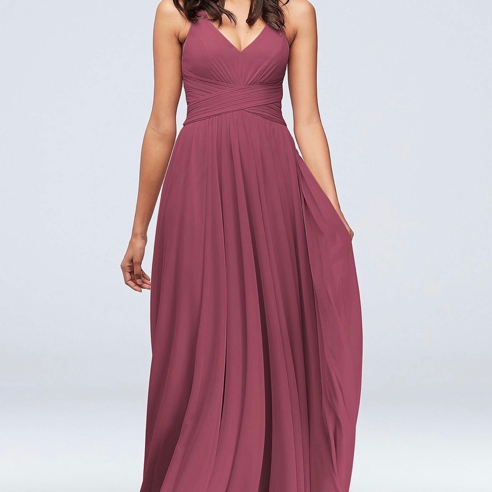 David’s Bridal Chianti Spaghetti Strap Mesh Cross Waist Dress